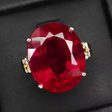 Estate Pigeons Blood Ruby 21.70Ct 925 Sterling Silver Handmade Rings Size 6.25