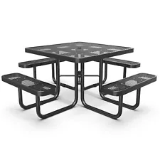 46'' Outdoor Expanded Picnic Table Bench Set Heavy Duty Steel w/Umbrella Hole