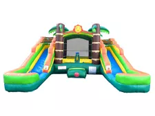 Inflatable Bounce House Tropical Double Water Slide Combo with Blower Used