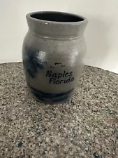 Salt Glazed Blue/Gray Handmade Pottery Jar Artisan Made. Naples Florida