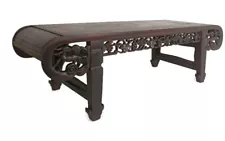 Exquisite Antique Chinese Hand Carved Wooden Ornate Kang Coffee table Rectangula