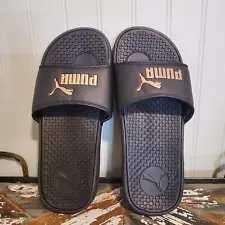 NWOT Puma Cushion Logo Slides Black & Rose Gold Unisex Slippers US W 8 M 6