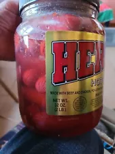 Herbs RED HOT Pickled Sausage Half Gallon. Jar 20 Count Beef & Chicken No Pork