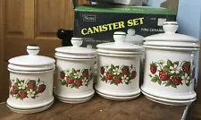 Vintage Strawberry Country Kitchen Canister Set 4 Total Made In Japan For Sears