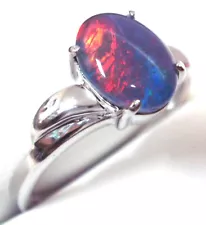 Fire Opal NSW of Australian Opal Ring For Sale Natural Black Triplet Opal Ring