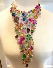 NWT Christian Siriano Colorful Bold Crystal Floral Bib Statement Necklace