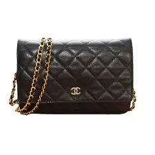 Chanel WOC Flap Bag in Black caviar leather with gold tone hardware small