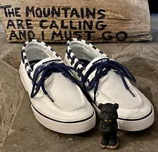 Sperry Halyard Boat Shoes w/ Vintage Navy Blue Stripe, Men’s 10.5 - EUC