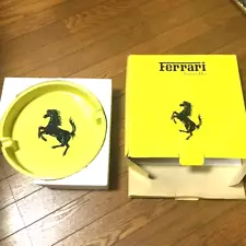 Ferrari Ashtray Yellow Large Size w/Box Black Horse Mark Round Not For Sale