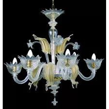 Muranese chandelier in Murano glass 6 lights crystal blue and gold