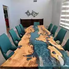 Blue River Live Edge Epoxy Wooden Table Top, Living Room Christmas Gifts Sale