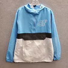 Odd Future OF Men Anorak Jacket Small Blue Colorblock Hoodie 1/2 Zip Logo READ