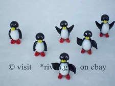 PENGUIN FIGURINES x 6@COLOURED GLASS ORNAMENTAL BIRD Animal Gifts@CUTEST FLIPPER