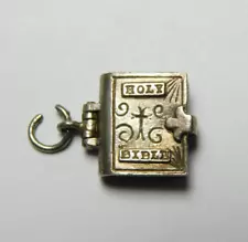 VERY OLD VINTAGE STERLING SILVER HINGED HOLY BIBLE CHARM - OPENS BIBLE VERSES