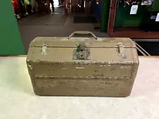 Antique JC Higgins Metal Tackle Box W/Fold out Tray's, 9" × 16" × 10" Sears