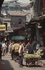 Istanbul Street Scene Customers Browse Goods And Food For Sale Fro- Old Photo