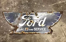 VINTAGE 1909 to 1912 ORIGINAL DOUBLE SIDED ENAMEL FORD SALES SERVICE TIN SIGN