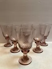 NEW Set/2 VINTAGE Libbey Pink/Plum Glass Optic Swirl Water Goblet