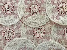 LACE DOILIES 8 Point De Paris Monogram Set 5.5” Antique Handmade Coaster Vtg Lot