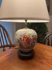 VTG Wildwood Lamp #848 with Rooster Asian Style Ginger Jar Table Lamp w/Shade