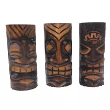 3 Hand Carved Tiki Bar Totem Statues, 6 Inch