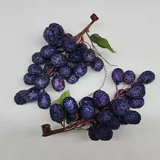 Artificial Beaded Grape Cluster With Green Leaves For Home Decor & Crafts Purple