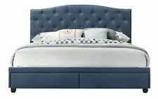 Blue Fabric Twin Full Queen King Upholstered Platform Bed Frame 2 Drawer Storage