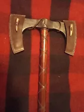 Artisan Forged Medieval Style Two Headed Battle Axe W/ Leather Sheaths 30.5"L