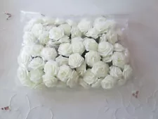 Vtg. Pkg of 72 White 1" Satin Ribbon Roses, New Great for Crafts