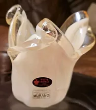 MURANO White Cristal Art Glass Tulip Vase Handmade in ITALY, New with Tags