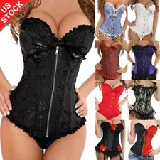 Women Lace Up Boned Bustier Corset Overbust Burlesque Top Waist Cincher Lingerie