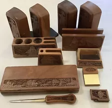 SALE$40~12pcs Lasercraft Nautical Ships Wood Desk Set~Book Ends~Ltr Openers~More