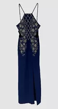 $830 Patricia Bonaldi Women's Blue Sleeveless Square Neck Beaded Dress Size 36