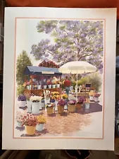 1992 Litho Wall Art 28x22” Gloria Eriksen the flower cart jacaranda tree