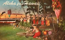 Vintage Postcard 1969 Sunset At Kona Inn Fascinating Hawaiian Dancers Rituals HI