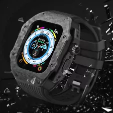 Modification Kit Carbon Fiber Armor Case for Apple Watch Ultra 8 7 Silicone Band