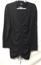 Social culture black cut out cleavage ruched long sleeve stretch tunic top 3X