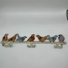 Handpainted Birds Cast Iron Coat Tie Accessory Hooks Rustic Farmhouse Mud room