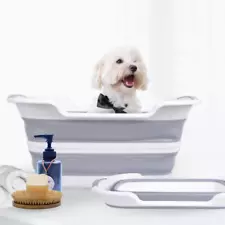 Dog Bath Tub with Water Drain Plug, Collapsible Bathtub for Dog Washing and Groo