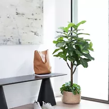 Artificial Fiddle Leaf Fig Tree, 4 FT Tall Fake Ficus Lyrata with Pot, Faux S...