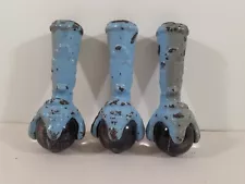 Vintage Cast Iron Glass Ball Claw Feet Set of 3 Chippy Blue Paint Salvage Foot