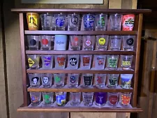 Shot Glass display rack with 40 shot glasses Lot Set