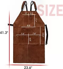 41"x 23"Cowhide Leather Welding Apron Heat Resistant Clothing with pockets