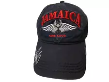 JAMAICA ONE LOVE, VR Gifts, Navy Ball Cap w/Red & White Embroidery, Adult Size