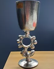 Don Drumm NEW Wine Pewter Goblet. Never used & Signed, Rooster/Sun Brutalist Art