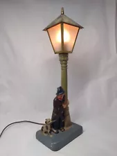 Antique Hobo Drunk Man & Dog Lamp Post Street Light Table Novelty Bar