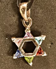 Sterling Silver Multicolor CZ Stones Jewish Star Of David Pendant For Necklace