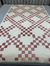 Double Irish Chain - Vintage Quilt - Red & White - Cutter, 48x79