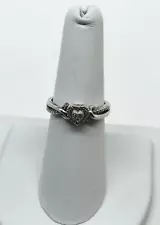 Estate Designer Signed JD Sterling Silver Diamond chip Heart Ring sz 7 promise