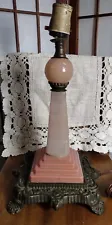 1930s Art Deco Mixed Coralex Pink Glass/Painted & Stone Table Lamp.